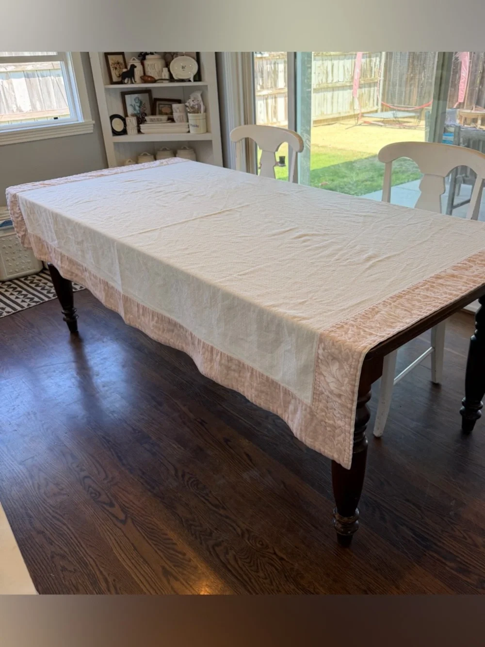 Le Telerie Toscane Italy Jacquard Basketweave Cotton Tablecloth Pink White 62x84